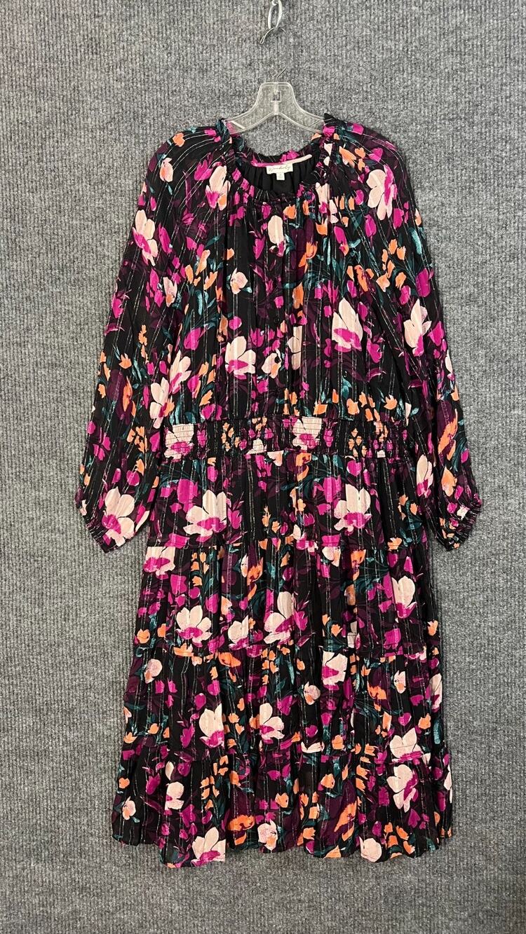 Wonderly Midi Dress Womens Plus 1X Floral Multi Color Bohemian Pleated Smocked